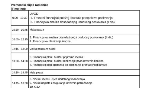 Timeline radionice Financijska konstrukcija izvoza